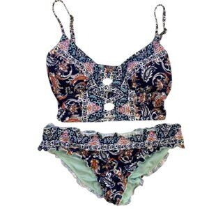 Hobie Midi Top Navy Paisley Bikini 2PC; S